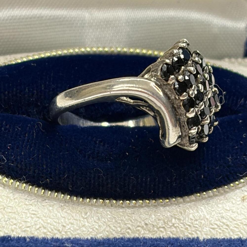 Black tourmaline sterling silver ring sz 7 vintage - Picture 3 of 6